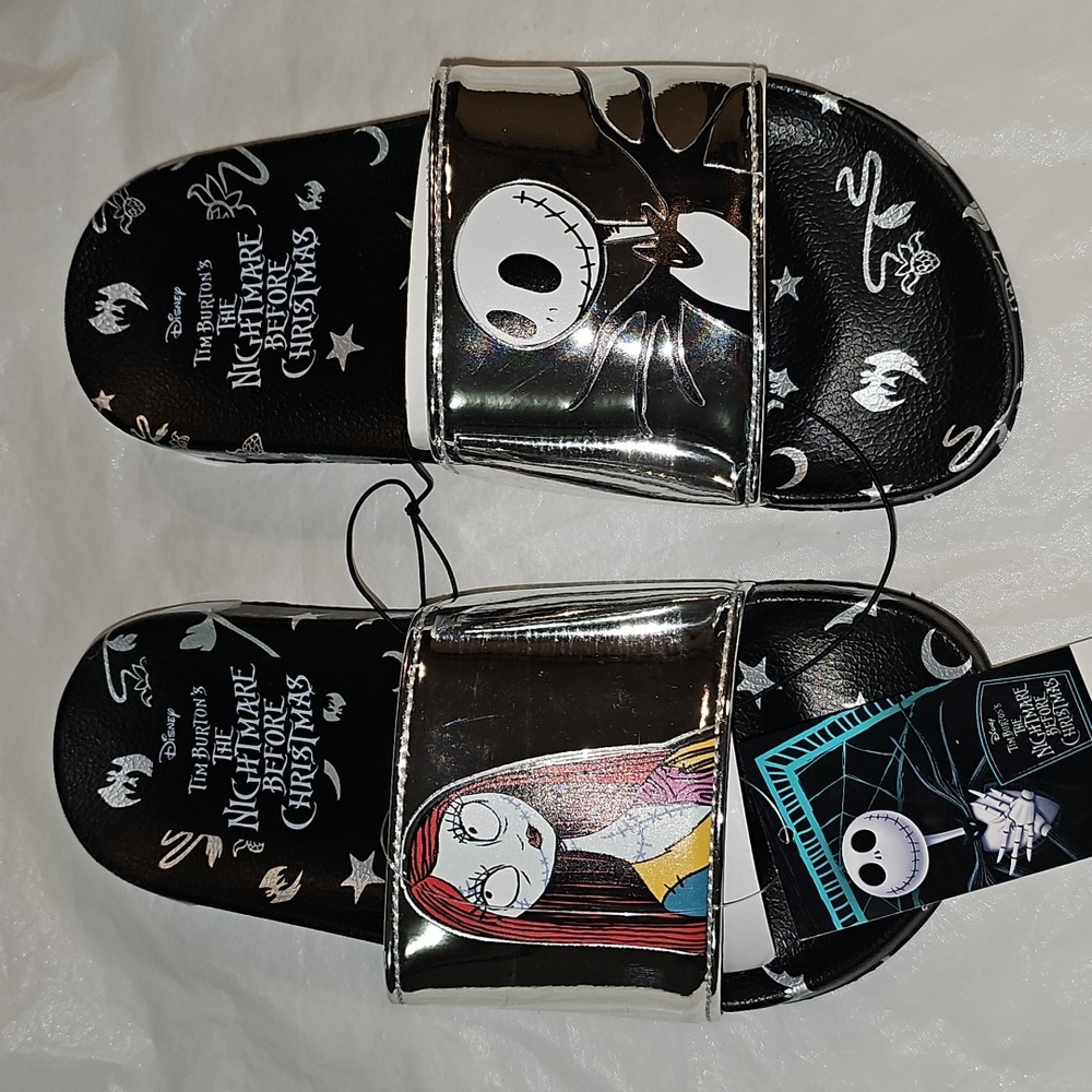 Nightmare Before Christmas Jack, Sally Women Size 8 Metallic Slide Sandals New